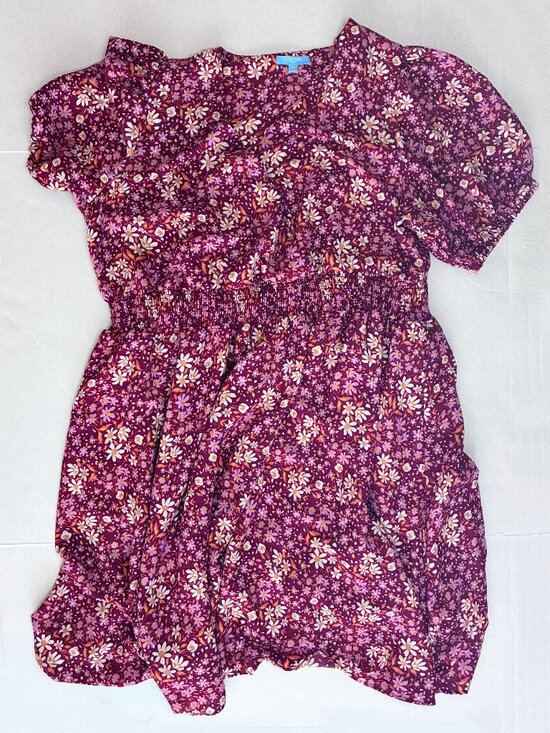 Draper James Dresses & Skirts - Draper James Floral Puff Sleeve Smocked Waist Faux Wrap Dress - Burgundy - 2X
